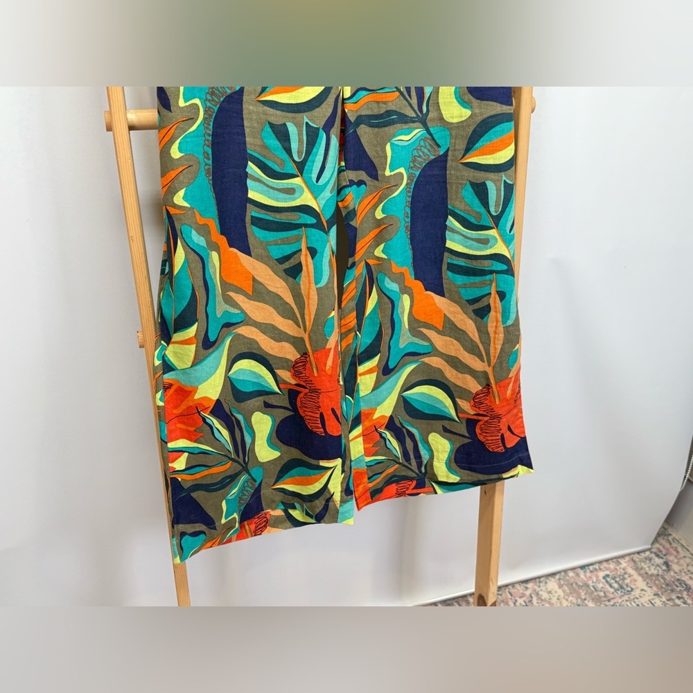 SOFT SURROUNDINGS Olive green & orange tropical print Linen pants size 3X. - Picture 4 of 13